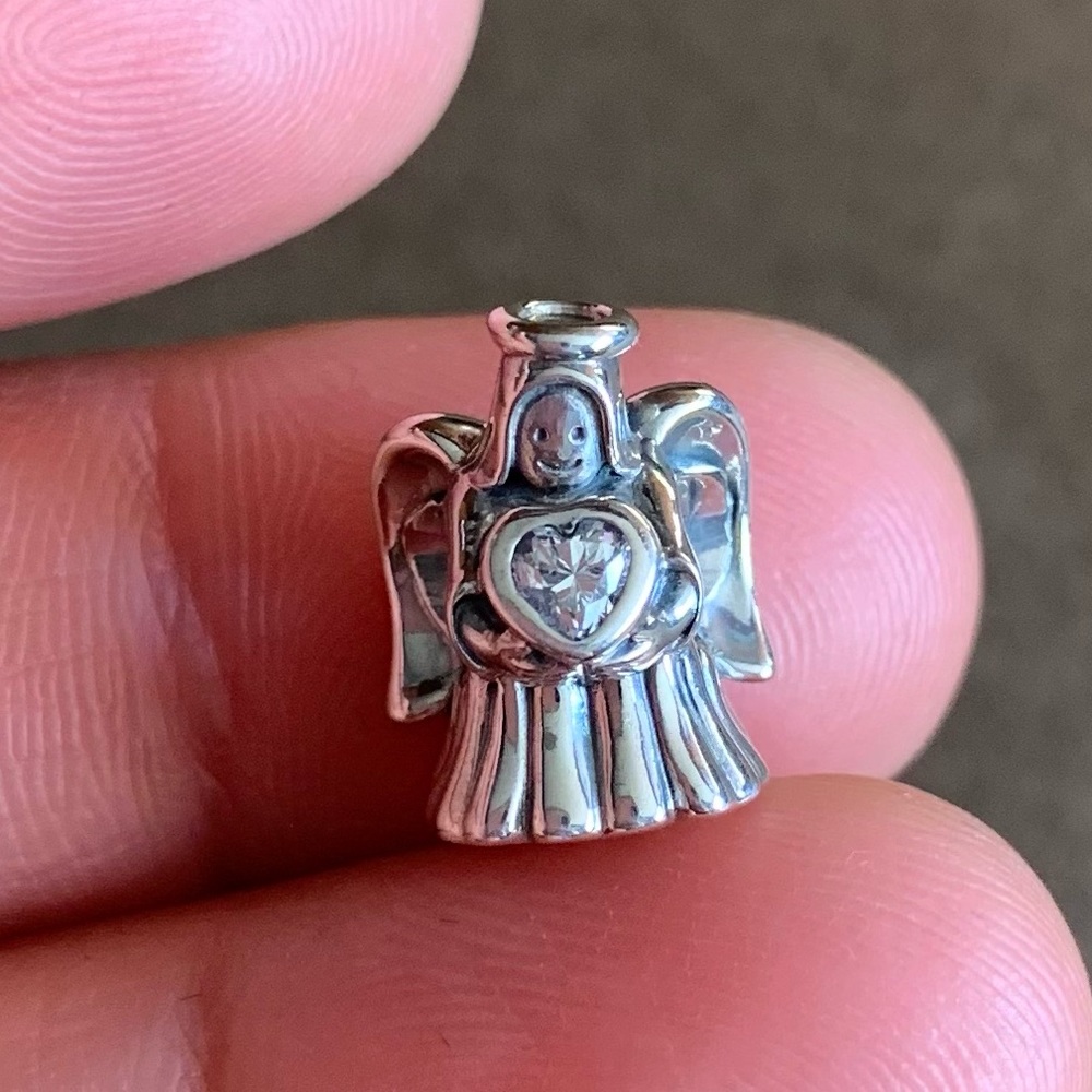 NWT Retired Pandora Angel of Love Silver Charm With Heart Shaped Clear Zirconia